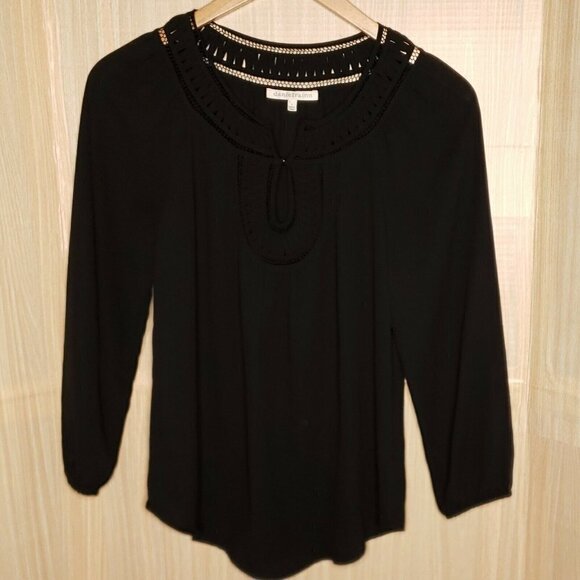 Daniel Rainn Womens Black Flowy Blouse With Boho Neckline Small - Picture 1 of 8